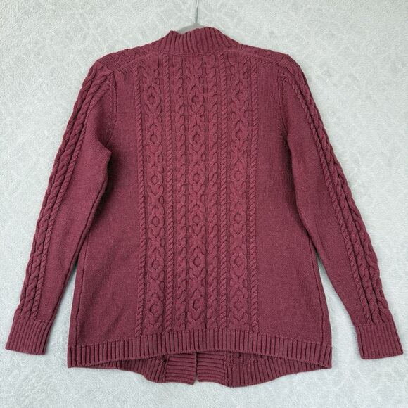 LL Bean Cable Knit Cardigan Sweater Women M Pink Open Grandma Fisherman Cottage - Picture 2 of 8